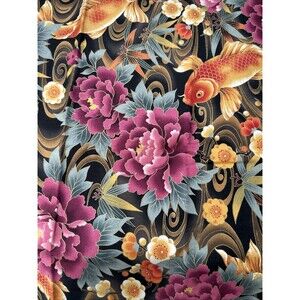 Kona Bay Colorful Cotton Quilting Fabric Kona Bay Koi Fish Floral 35" X 42"